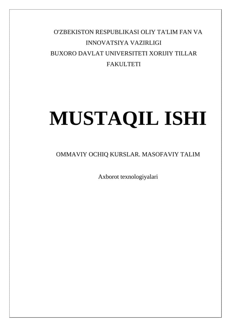 Ommaviy Ochiq Kurslar va Masofaviy Ta'lim
