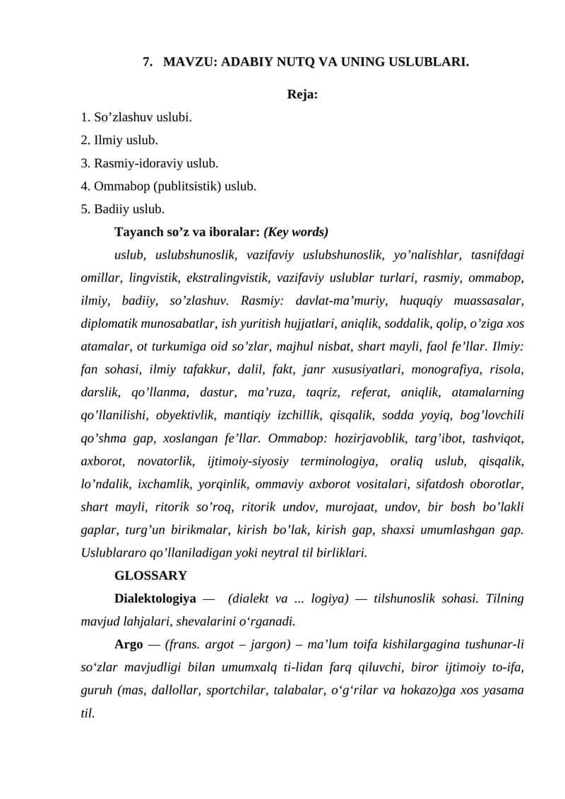 ADABIY NUTQ VA UNING USLUBLARI