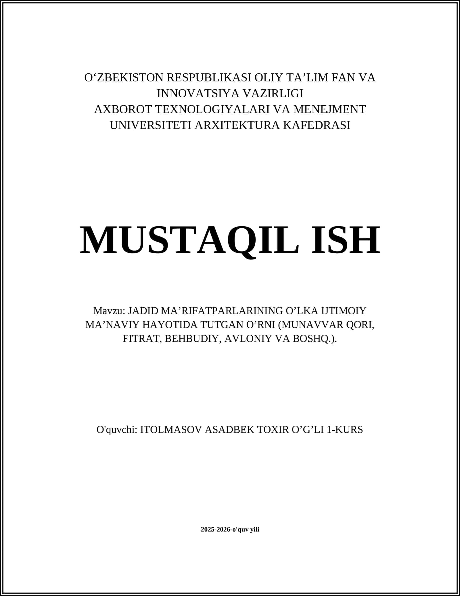 JADID MAʼRIFATPARLARINING OʼLKA IJTIMOIY MAʼNAVIY HAYOTIDA TUTGAN OʼRNI