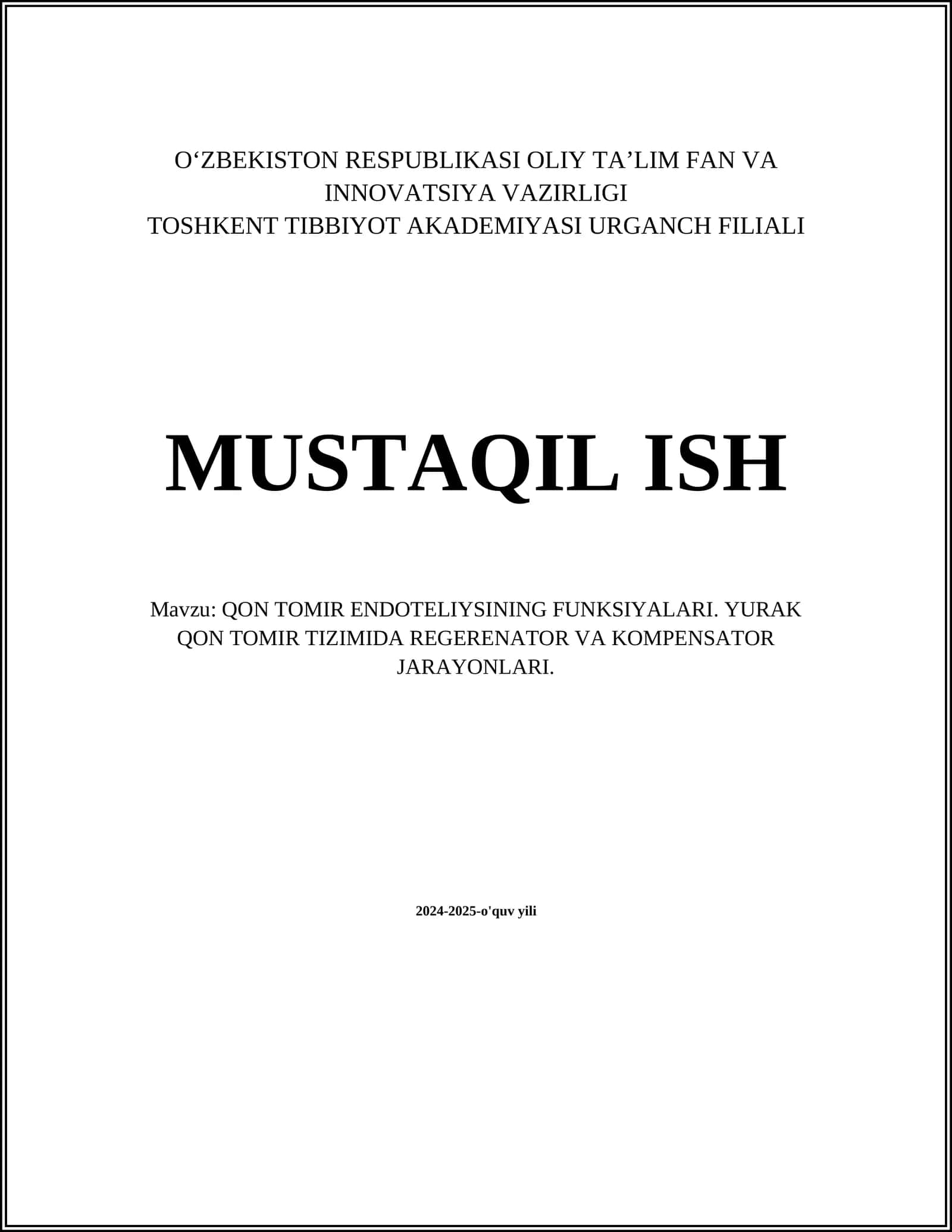 Qon Tomir Endoteliysining Funksiyalari