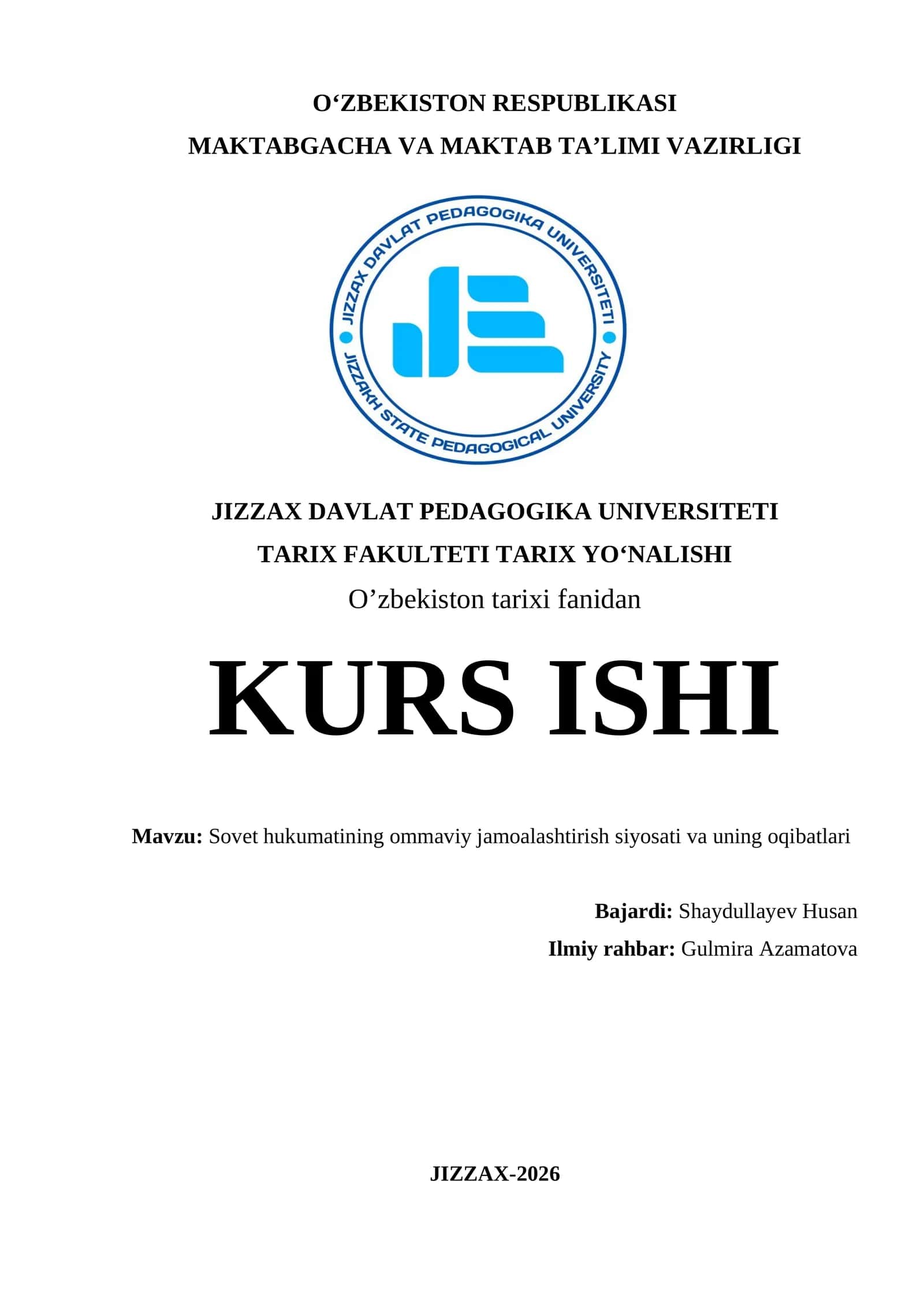 Sovet hukumatining ommaviy jamoalashtirish siyosati va uning oqibatlari
