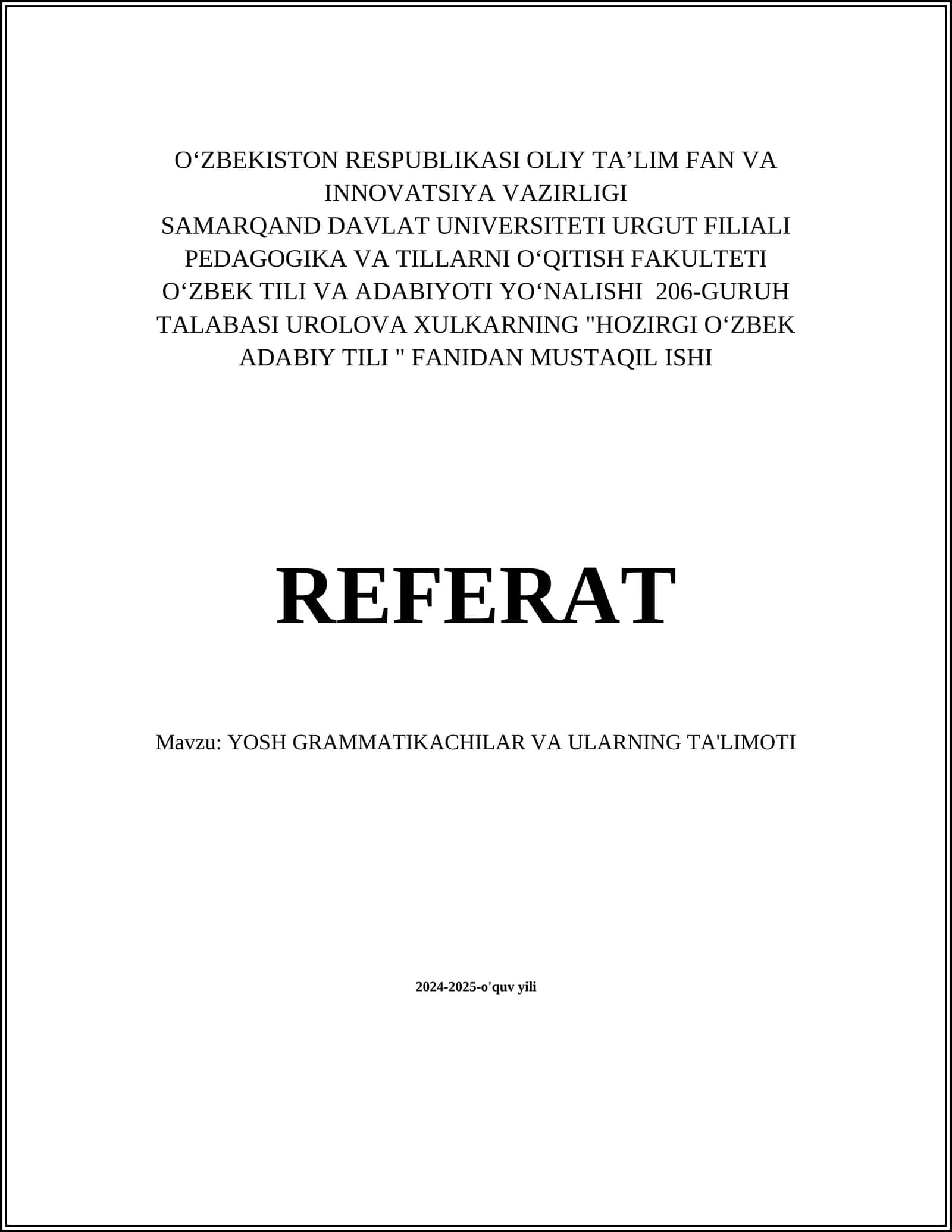 YOSH GRAMMATIKACHILAR VA ULARNING TA'LIMOTI