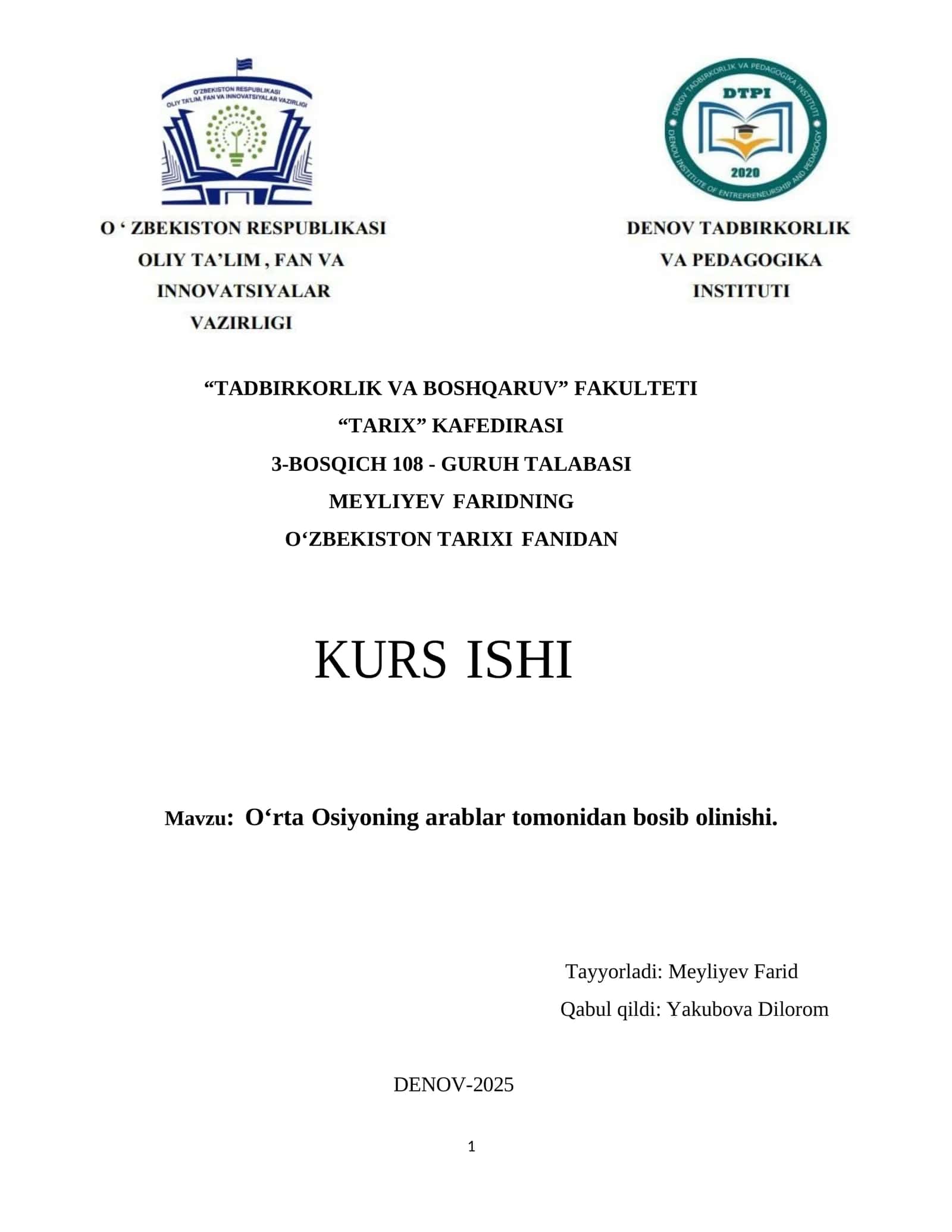 O‘rta Osiyoning arablar tomonidan bosib olinishi