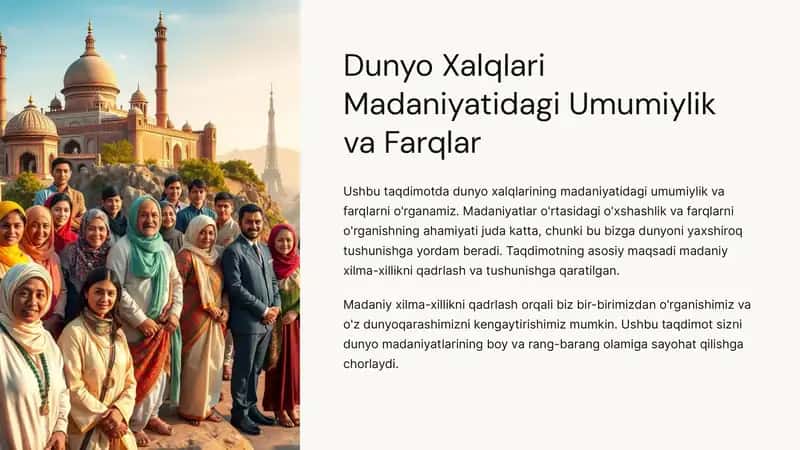 Dunyo Xalqlari Madaniyatidagi Umumiylik va Farqlar