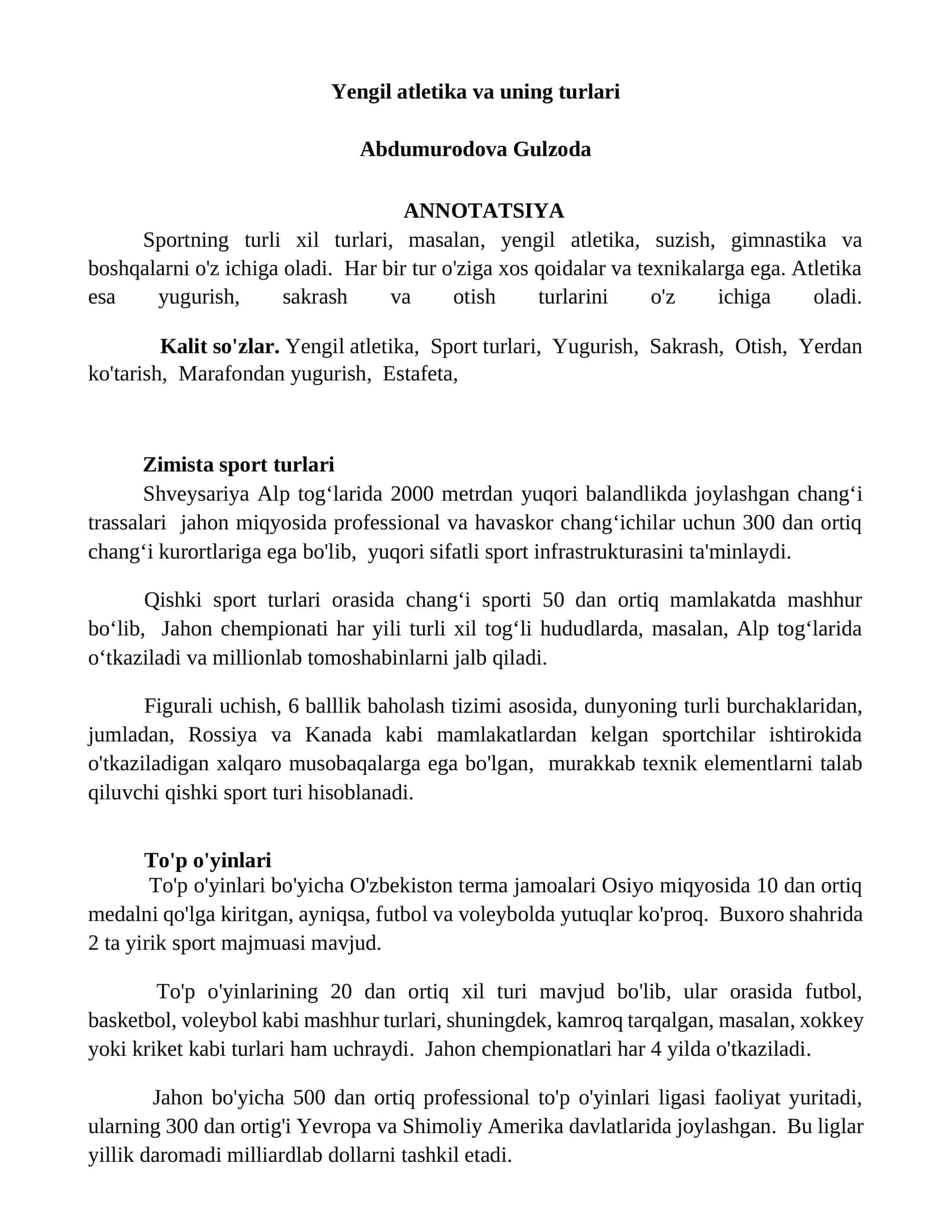 Yengil atletika va uning turlari