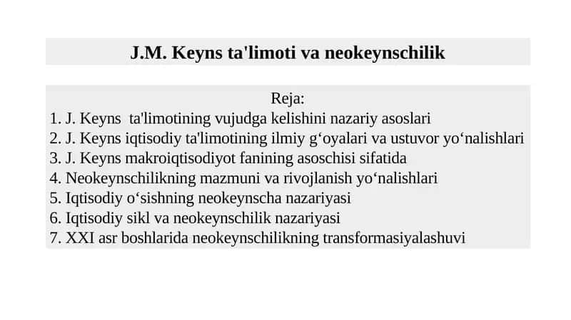 J.M.Keyns ta'limoti va neokeynschilik