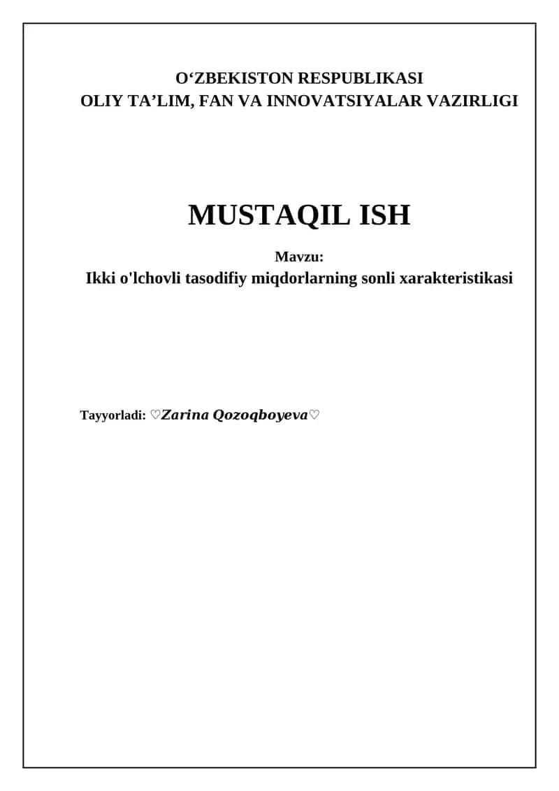 Ikki o'lchovli tasodifiy o'zgarchi miqdorlar