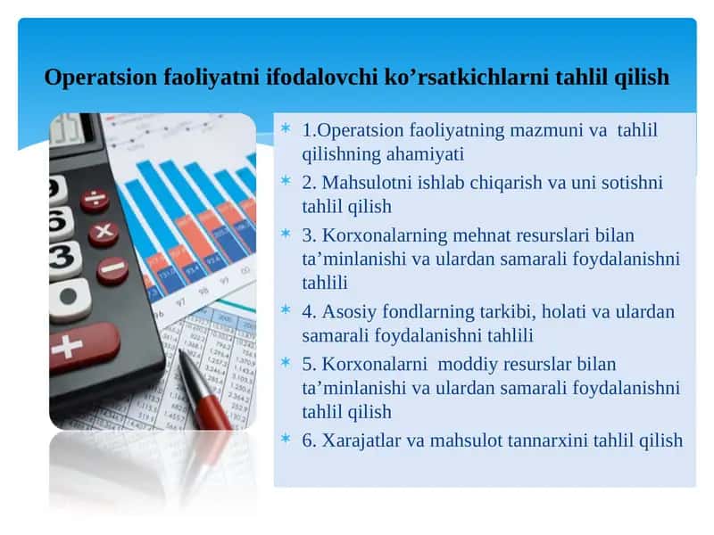 Opеratsion faoliyatning mazmuni va tahlil qilishning ahamiyati