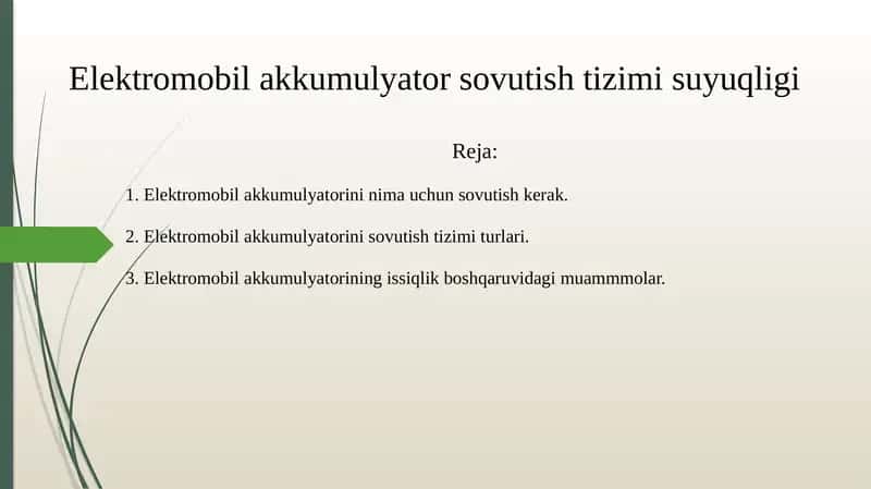 Elektromobil akkumulyator sovutish tizimi suyuqligi