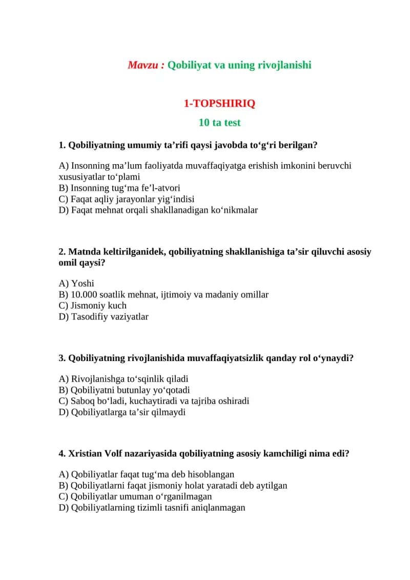 Qobiliyat va uning rivojlanishi
