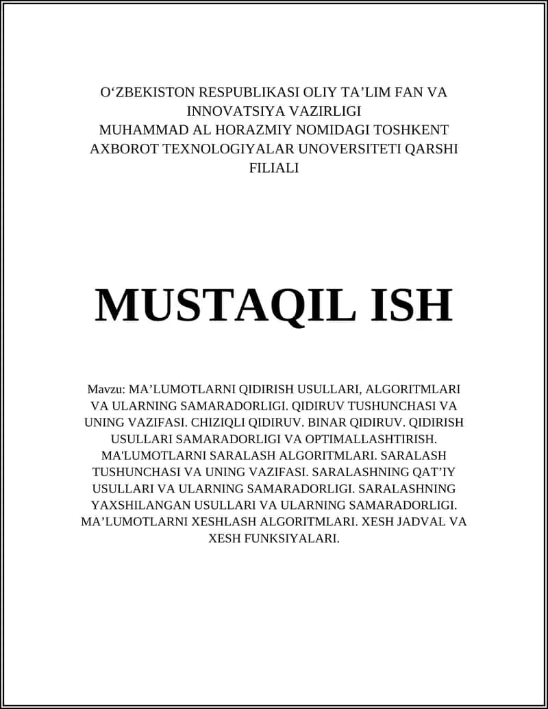 MA’LUMOTLARNI QIDIRISH USULLARI