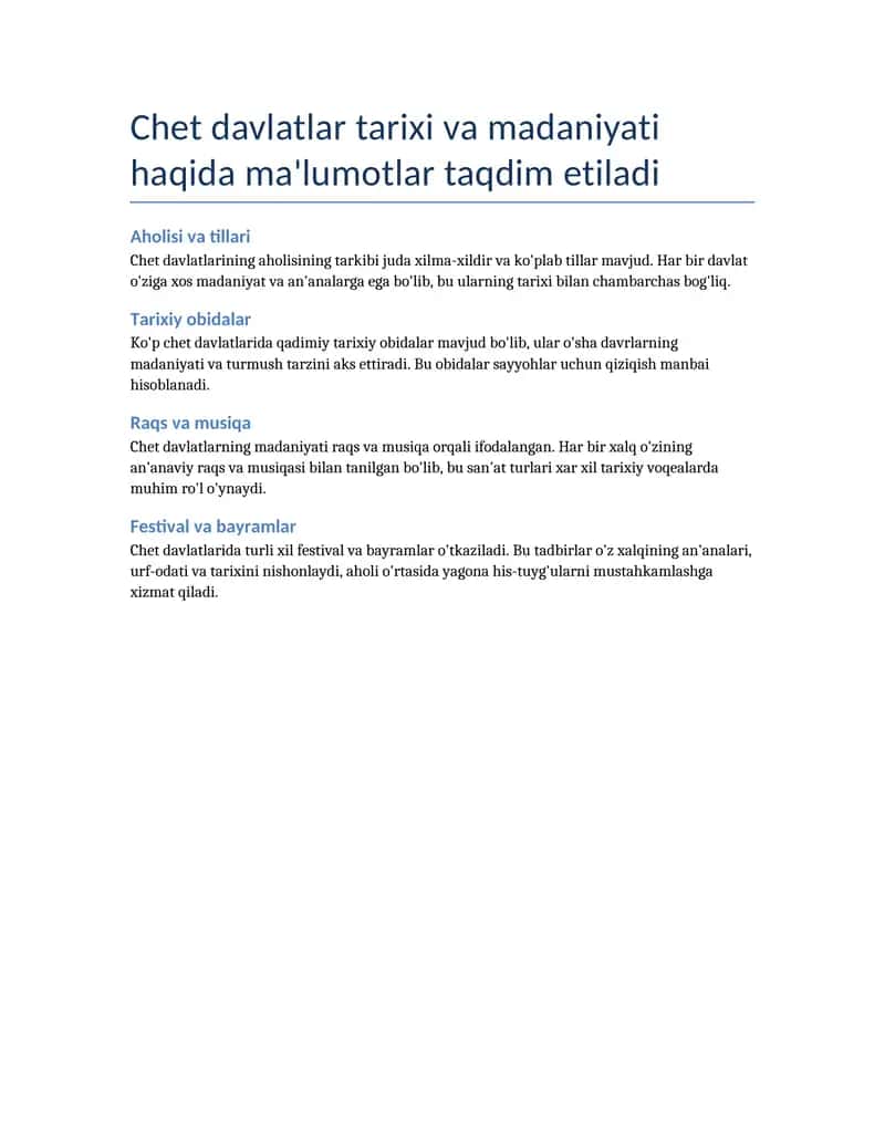 Chet davlatlar tarixi va madaniyati