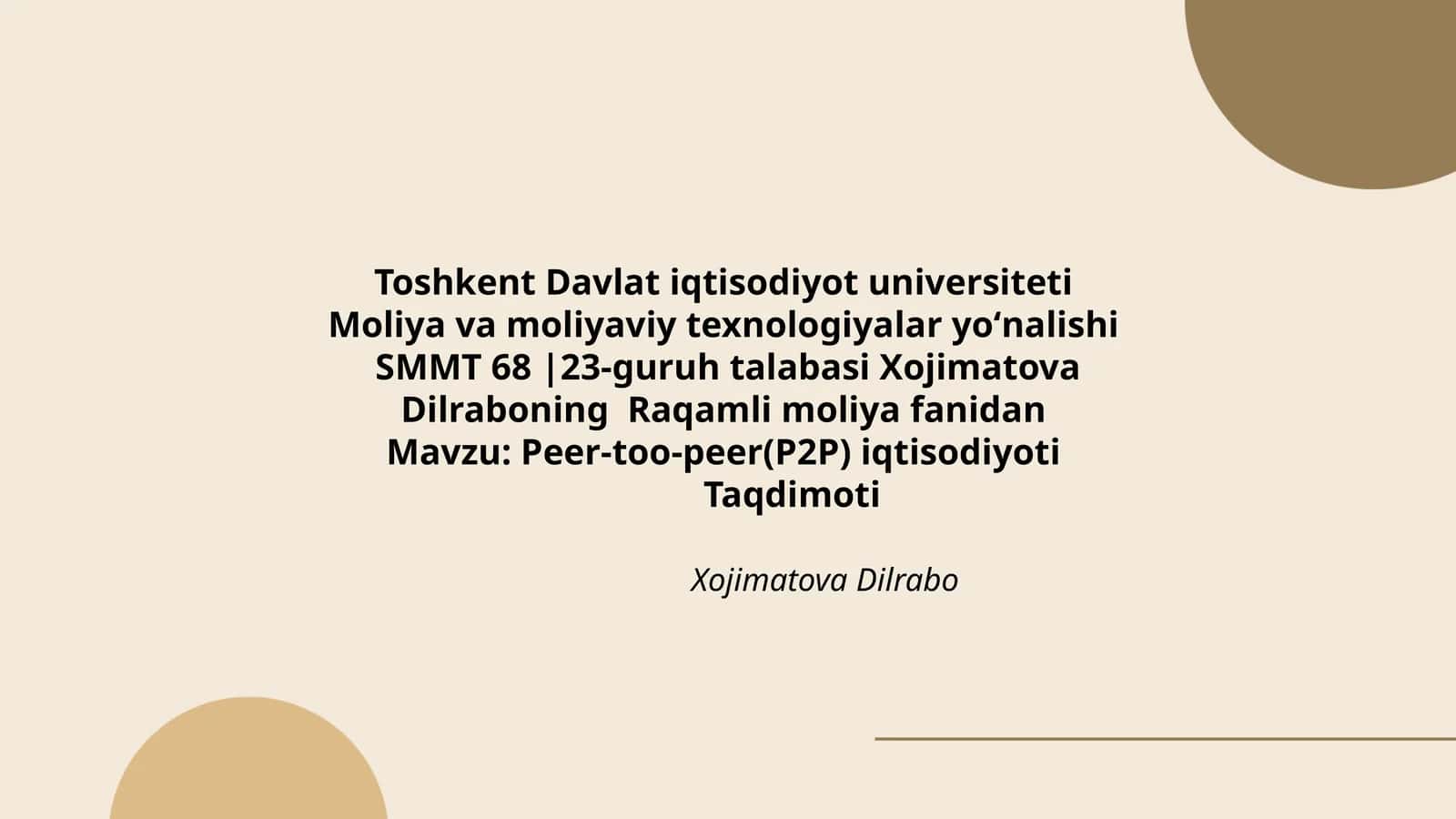 Peer-too-peer(P2P) iqtisodiyoti