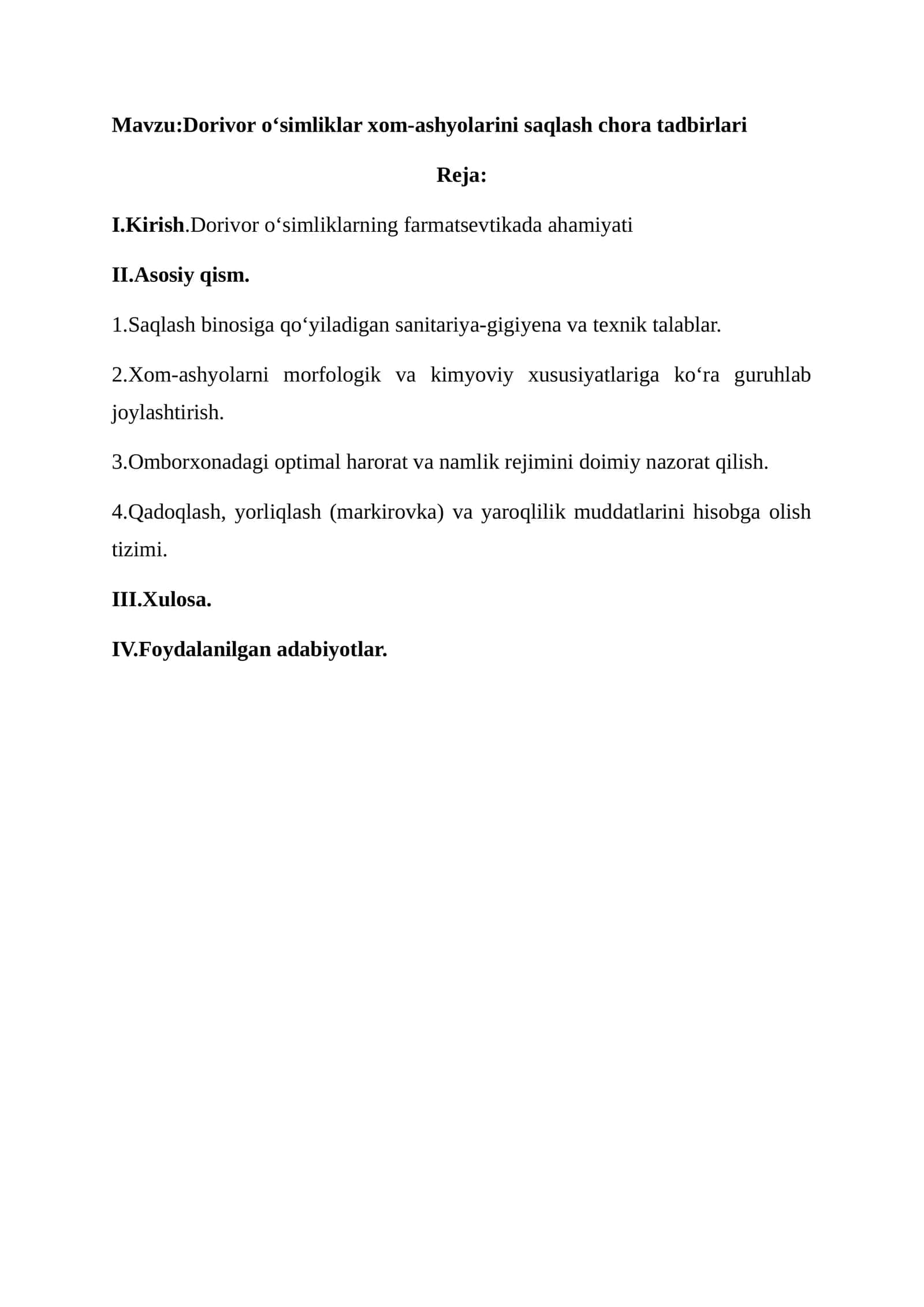 Dorivor oʻsimliklar xom-ashyolarini saqlash chora tadbirlari