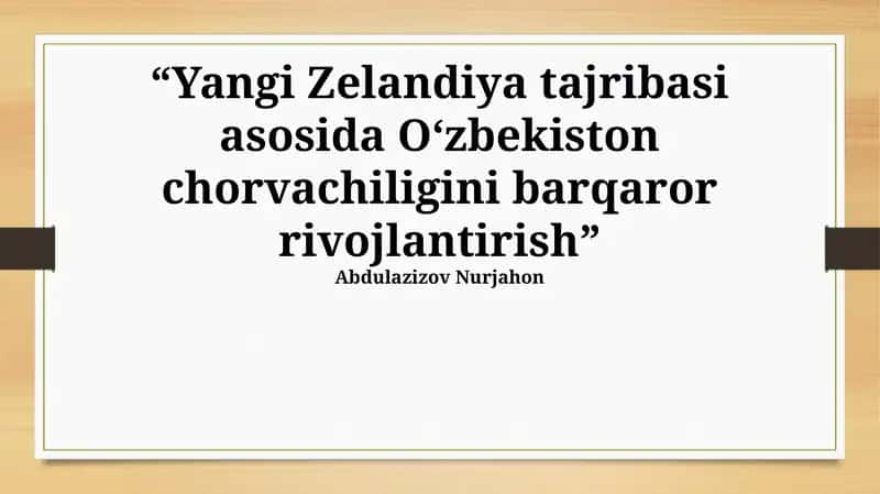 O'zbekiston chorvachiligini barqaror rivojlantirish