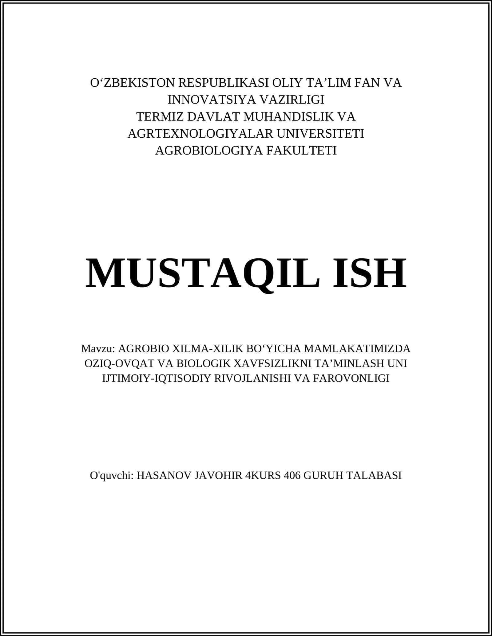 Agrobiologik xilma-xillik va milliy oziq-ovqat xavfsizligi strategiyalari