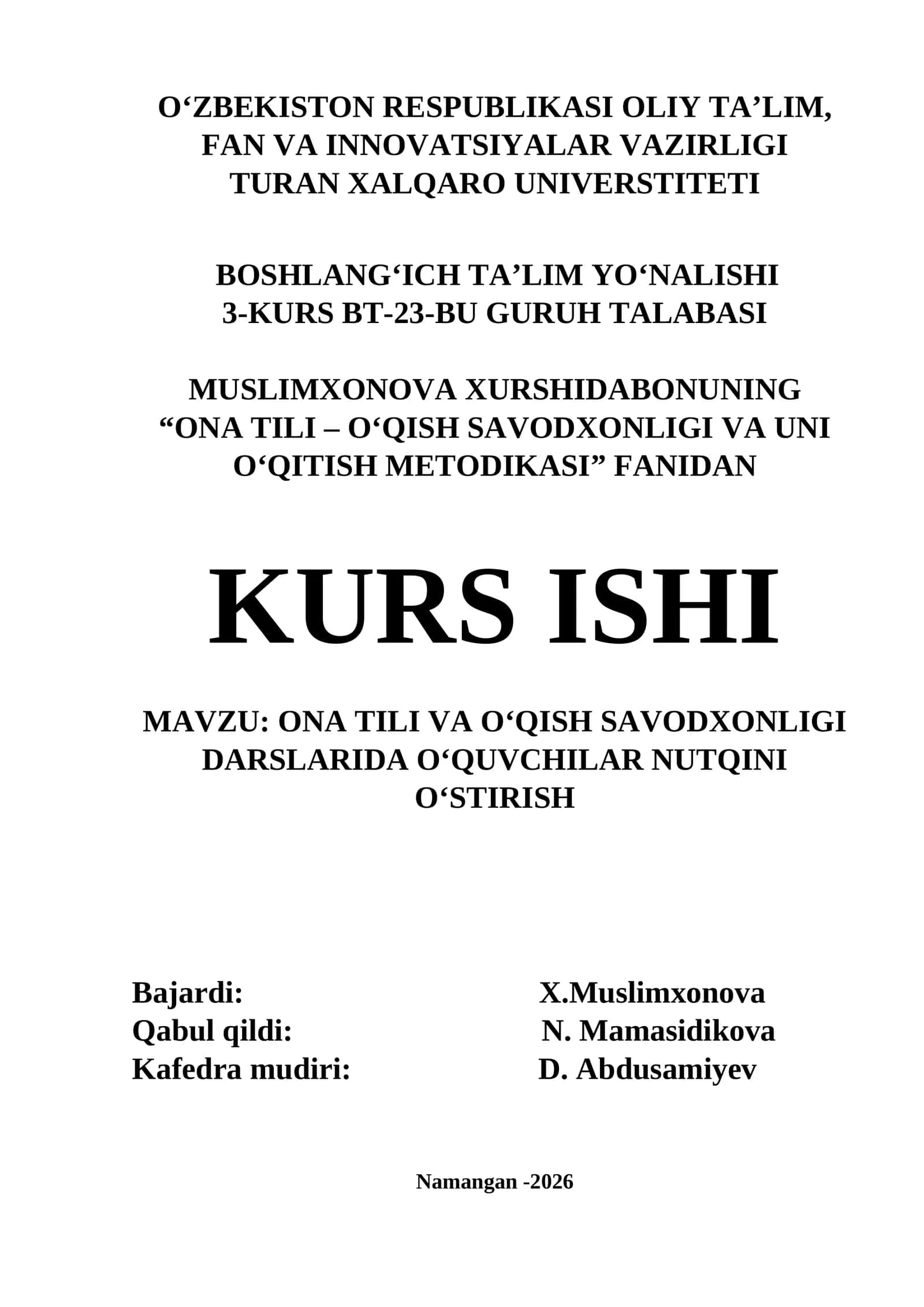 Ona tili va o‘qish savodxonligi darslarida o‘quvchilar nutqini o‘stirish