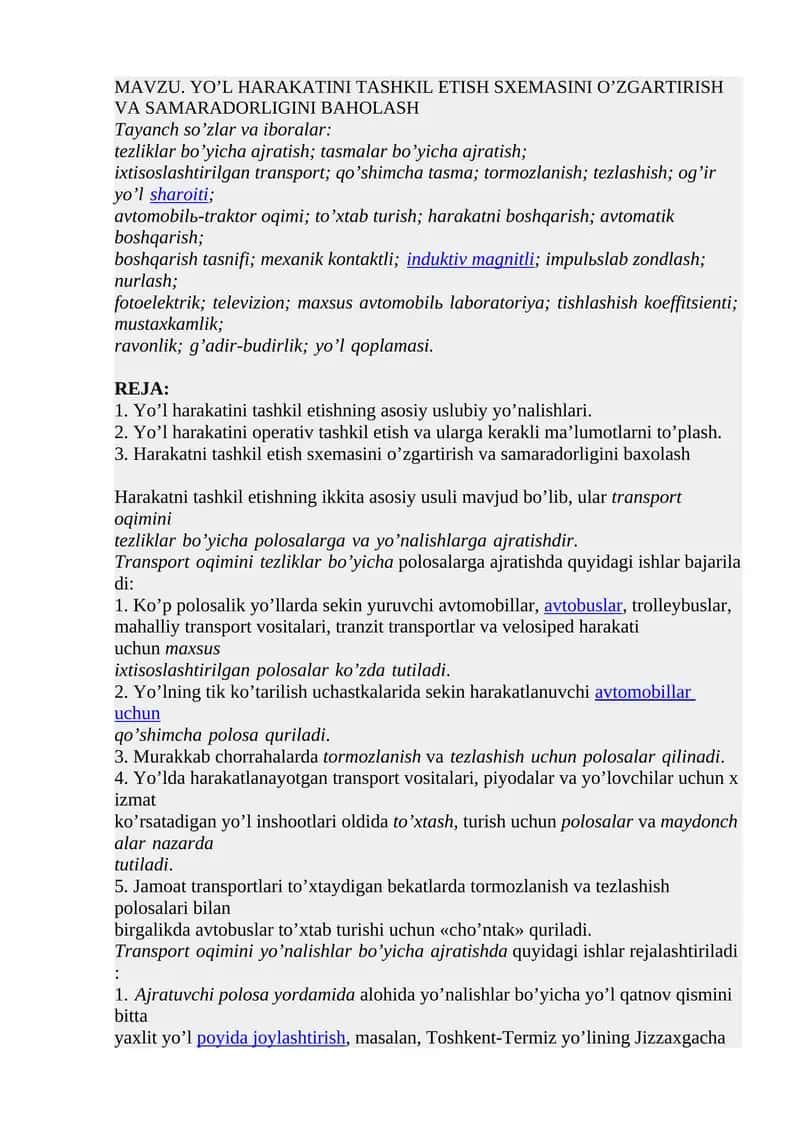 Yo’lharakatini Tashkiletish va Baholash
