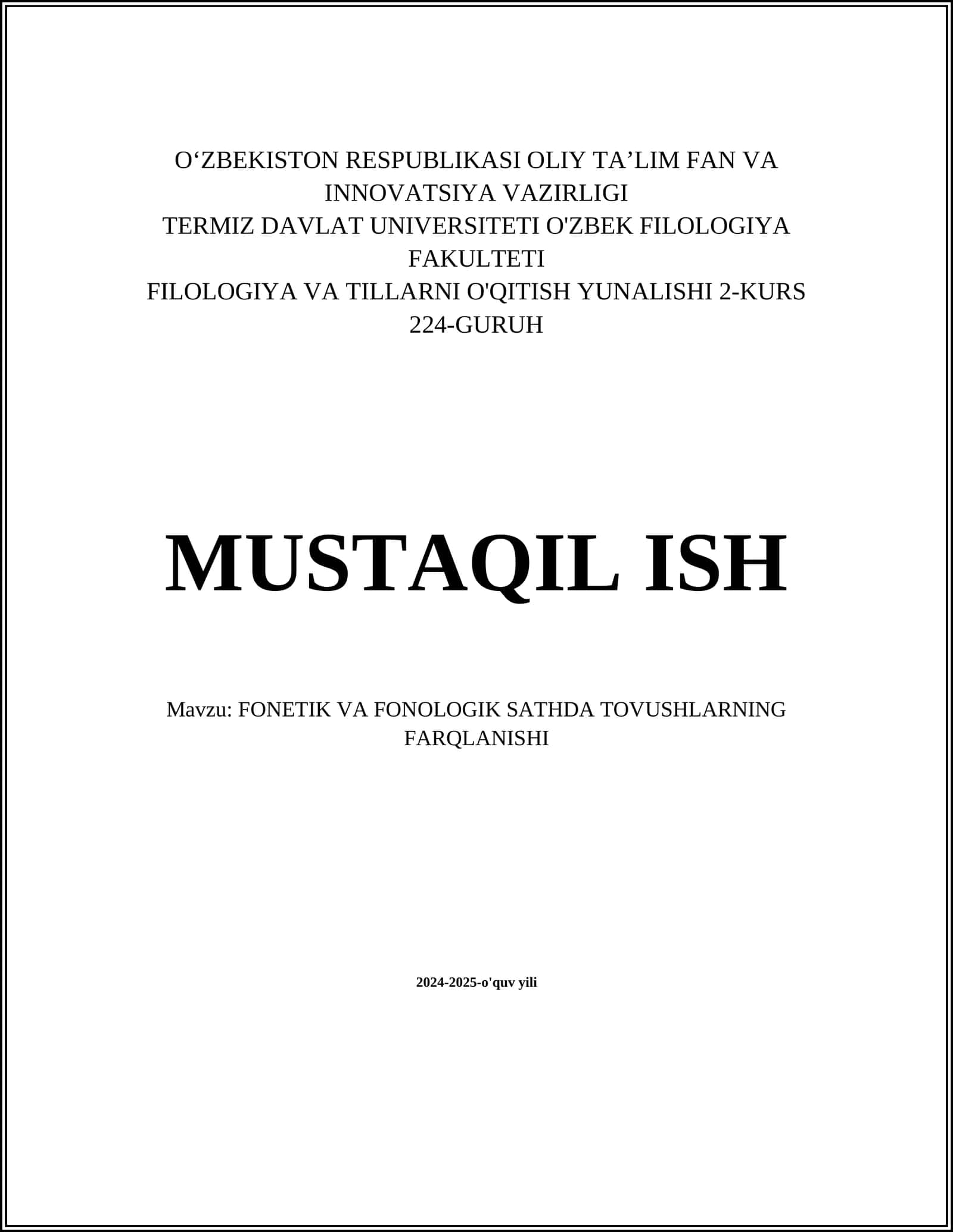 FONETIK VA FONOLOGIK SATHDA TOVUSHLARNING FARQLANISHI