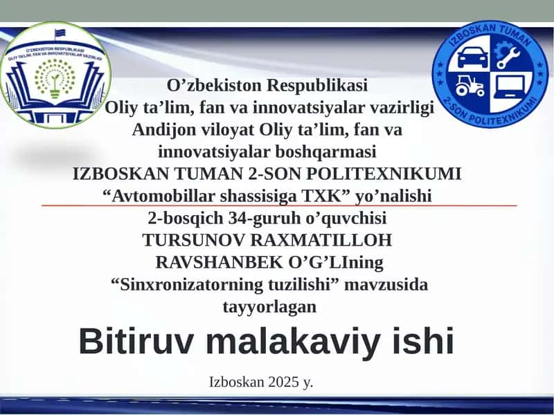 Sinxronizatorning tuzilishi