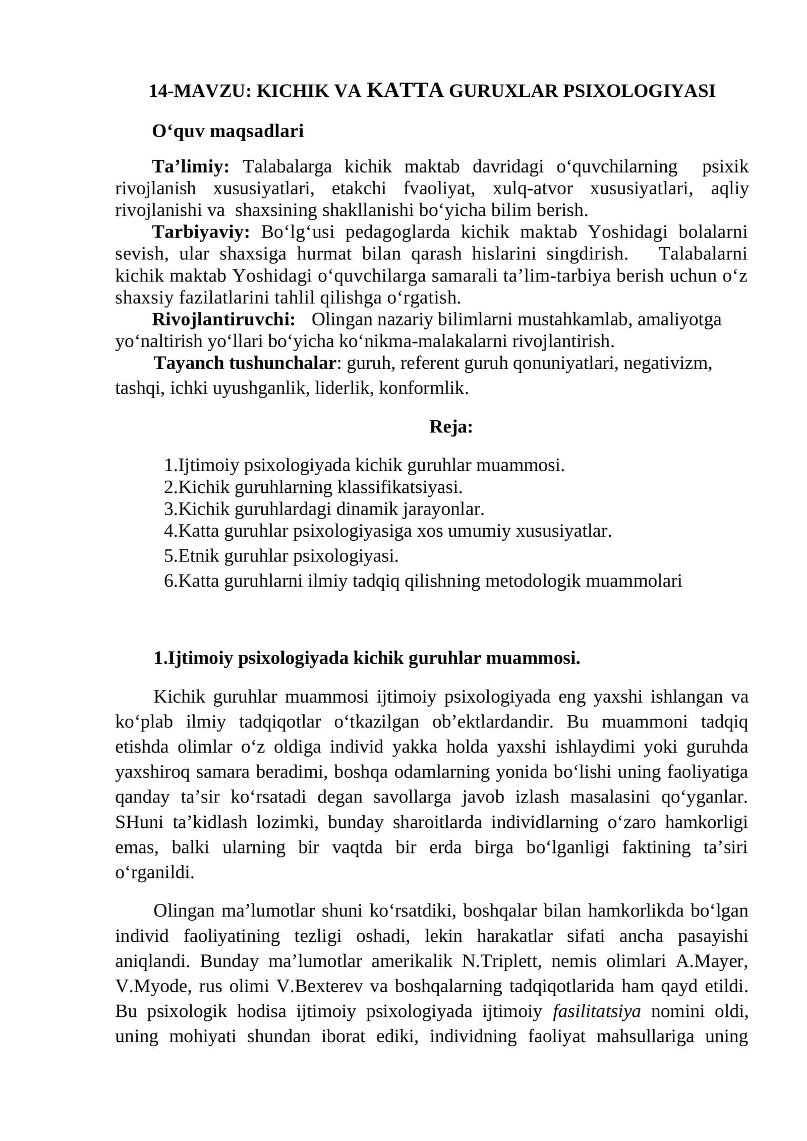 KICHIK VA KATTA GURUXLAR PSIXOLOGIYASI