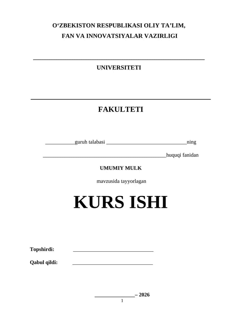 Umumiy mulk KURS ISHI
