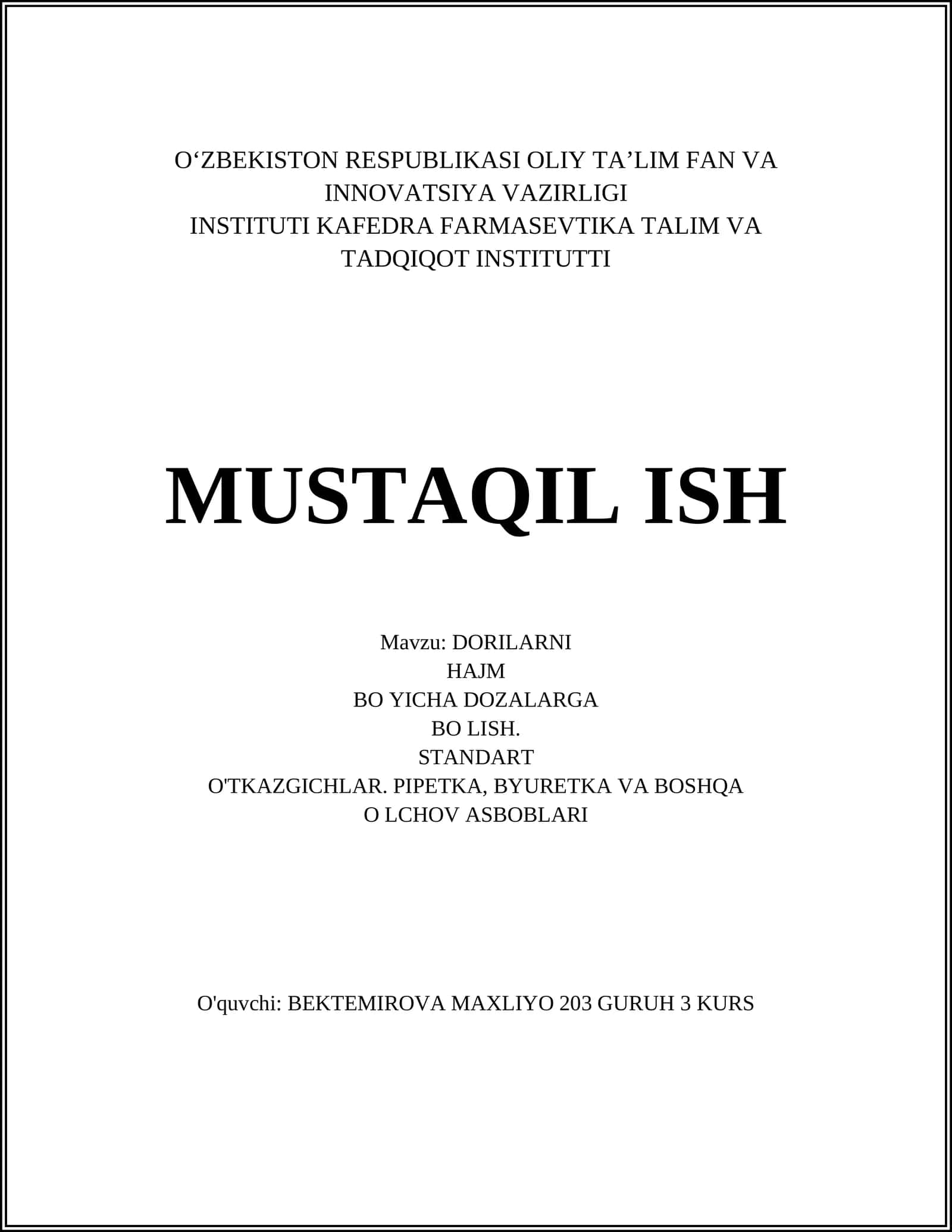 DORILARNI HAJM BO YICHA DOZALARGA BO LISH
