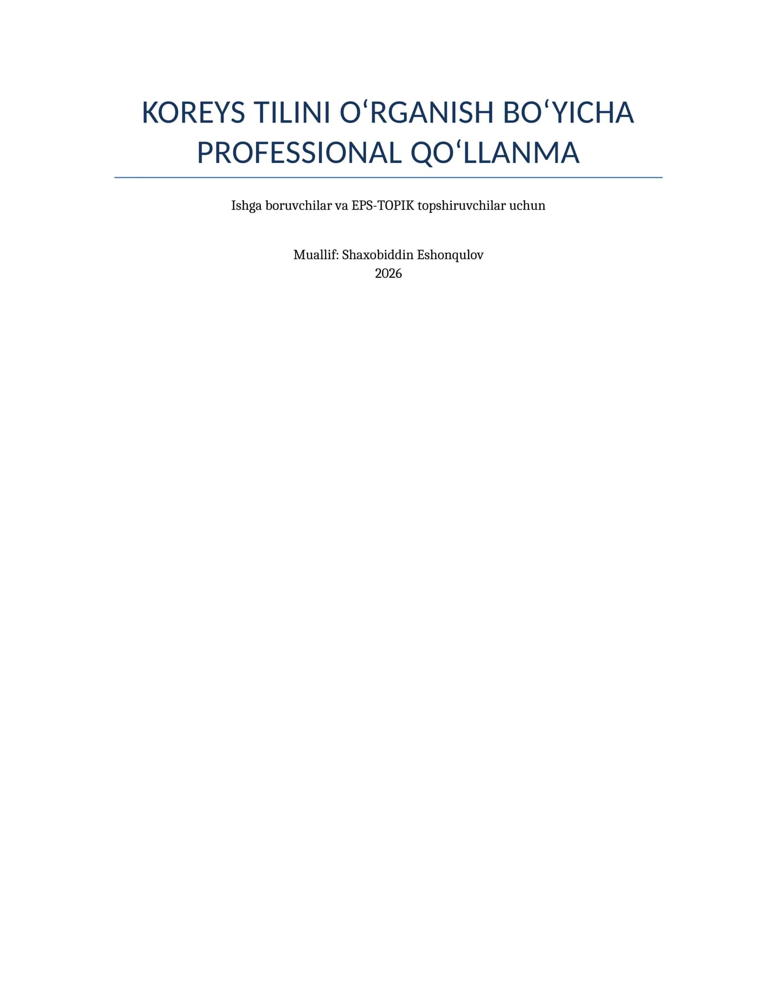 Koreys tilini o`ranuvchu qo`llanma ishga boruvchilar uchun