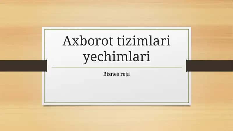 Axborot tizimlari yechimlari, biznes reja