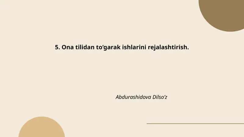 Ona tilidan to‘garak ishlarini rejalashtirish