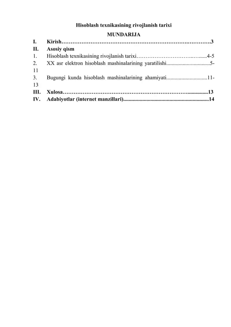Hisoblash texnikasining rivojlanish tarixi