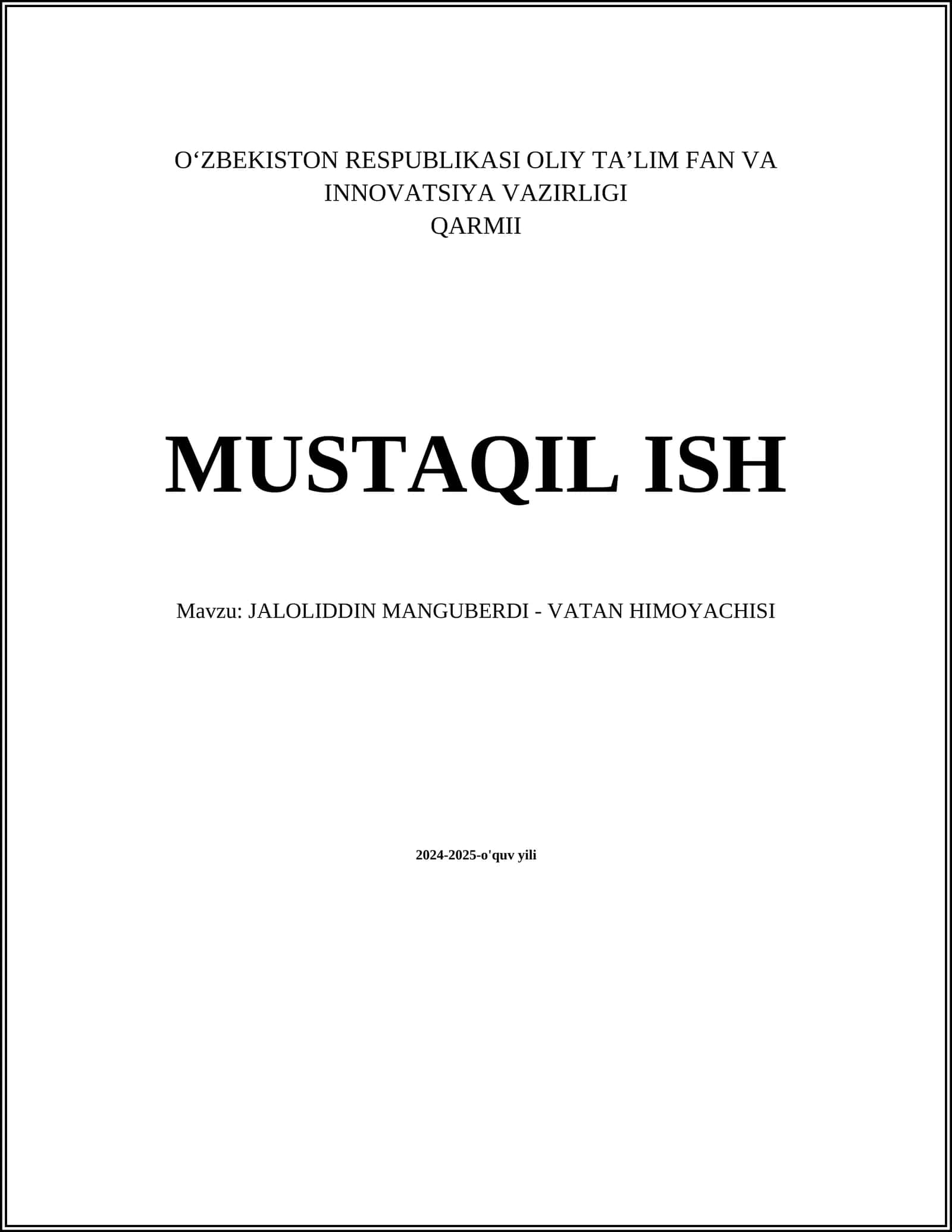 JALOLIDDIN MANGUBERDI - VATAN HIMOYACHISI