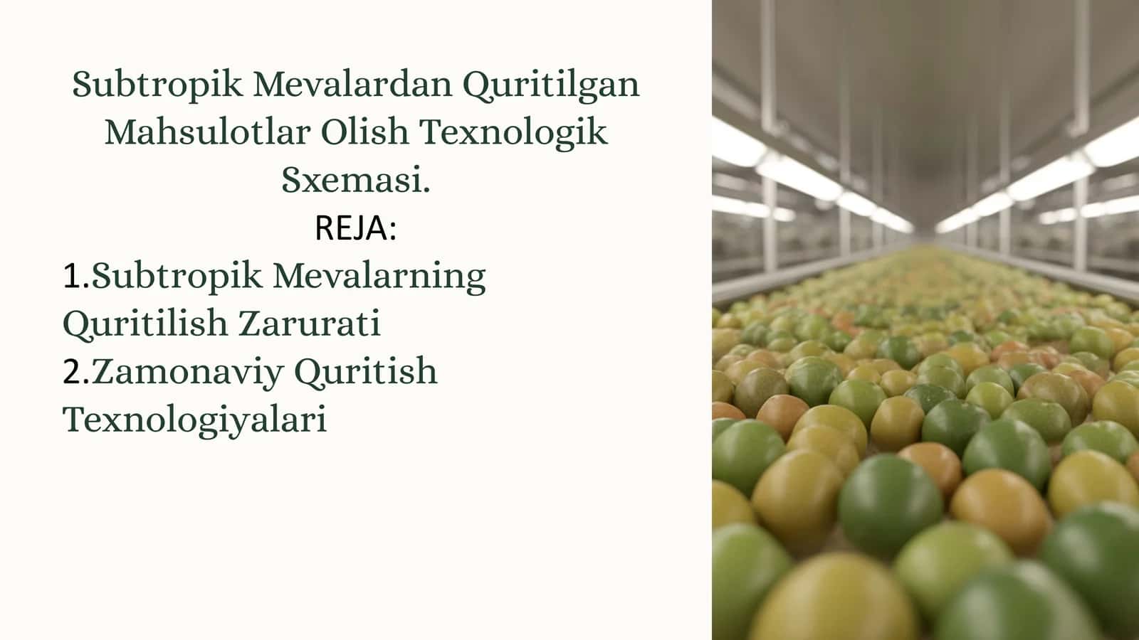 Subtropik Mevalardan Quritilgan Mahsulotlar Olish Texnologik Sxemasi