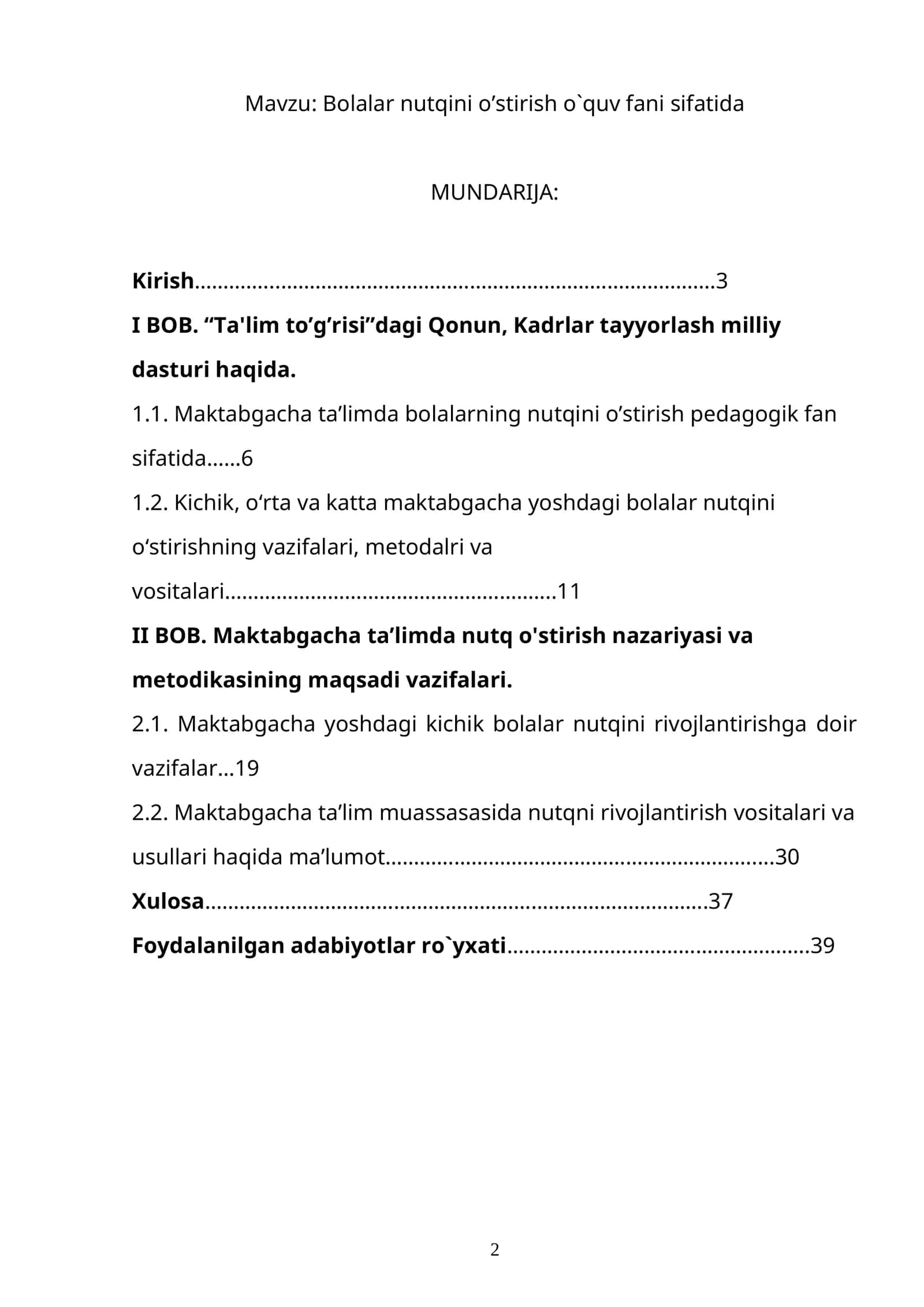 Bolalar nutqini o’stirish o`quv fani sifatida