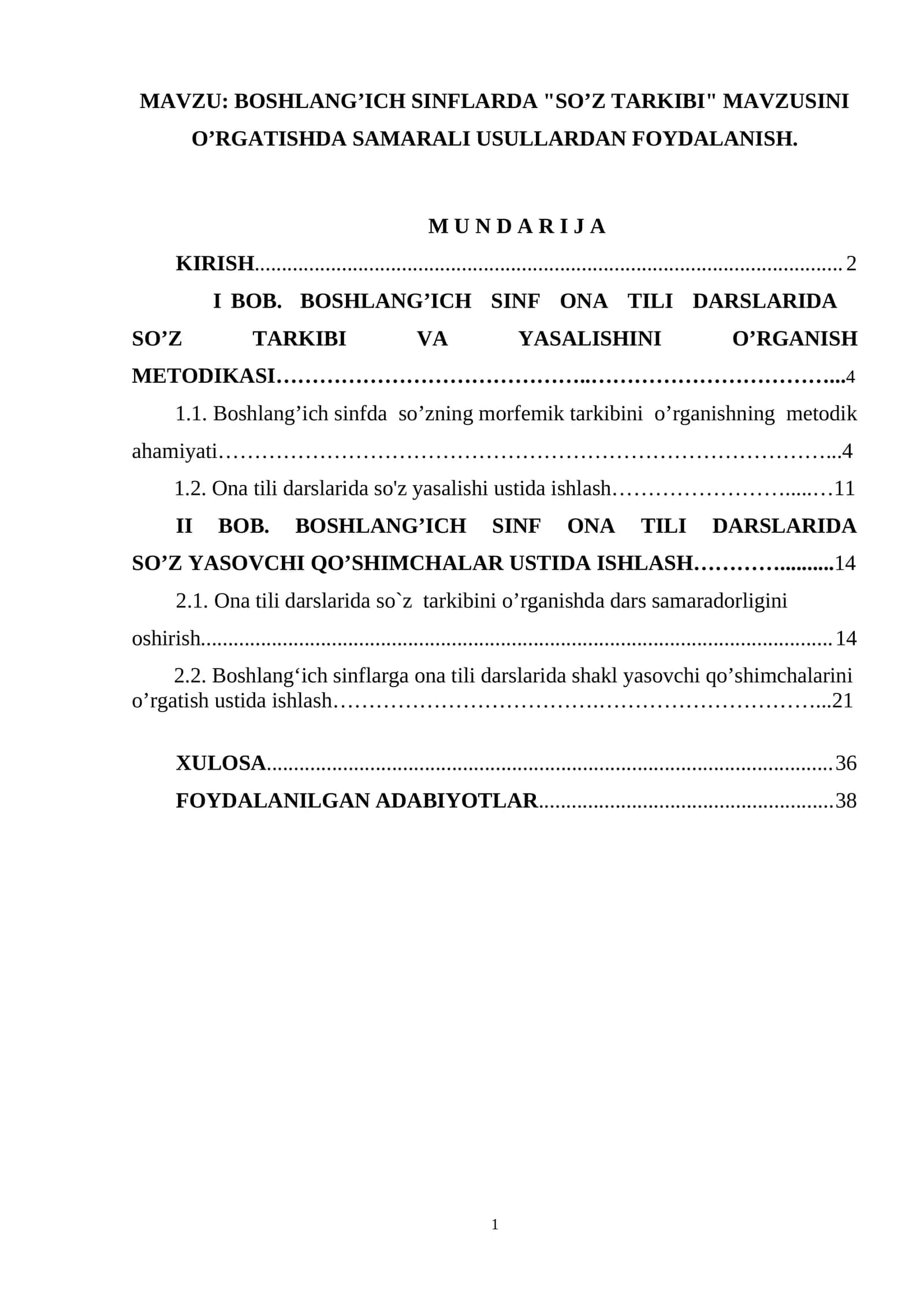 BOSHLANG’ICH SINFLARDA "SO’Z TARKIBI" MAVZUSINI O’RGATISHDA SAMARALI USULLARDAN FOYDALANISH