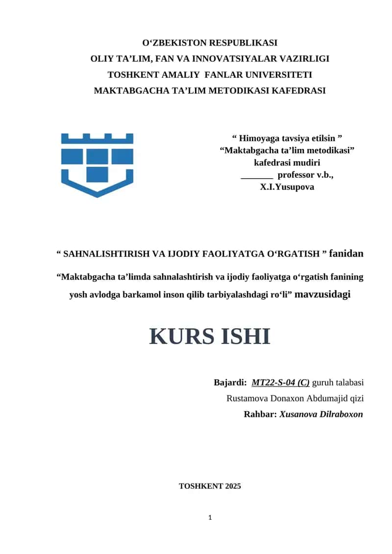 Maktabgacha taʼlimda sahnalashtirish va ijodiy faoliyatga oʻrgatish fanining yosh avlodga barkamol inson qilib tarbiyalashdagi roʻli.docx