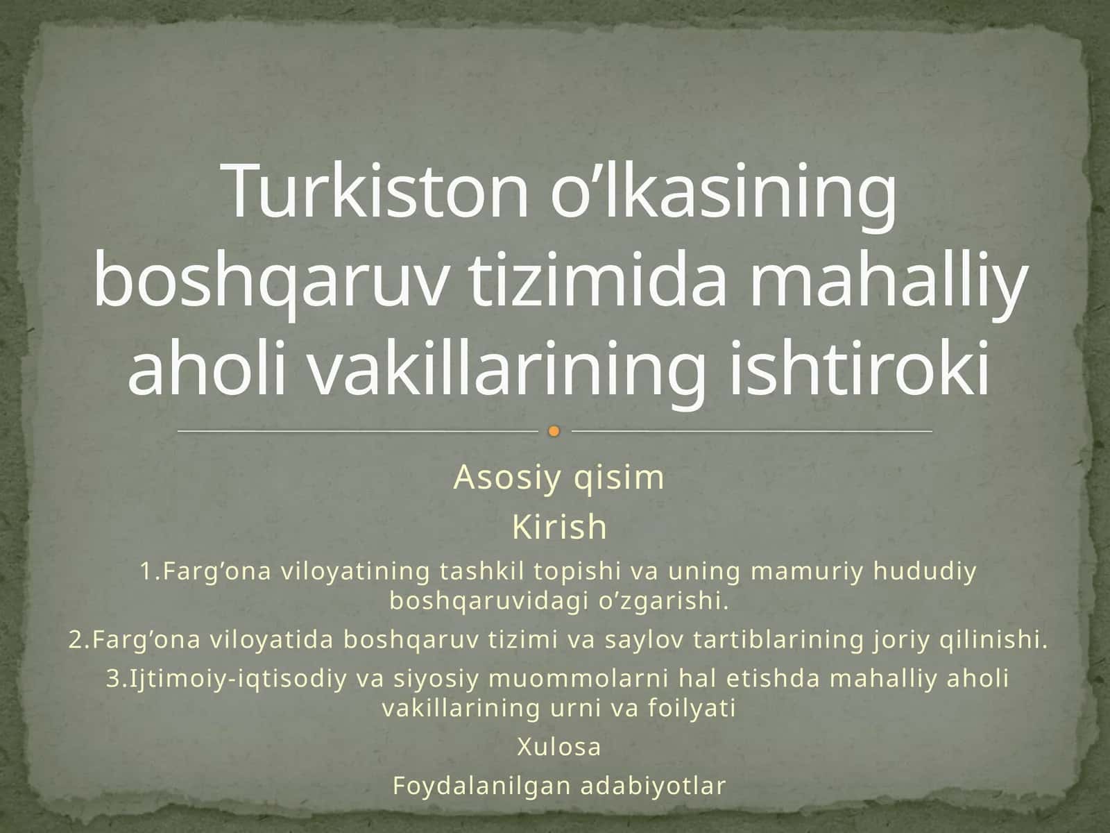 Turkiston o’lkasining boshqaruv tizimida mahalliy aholi vakillarining ishtiroki