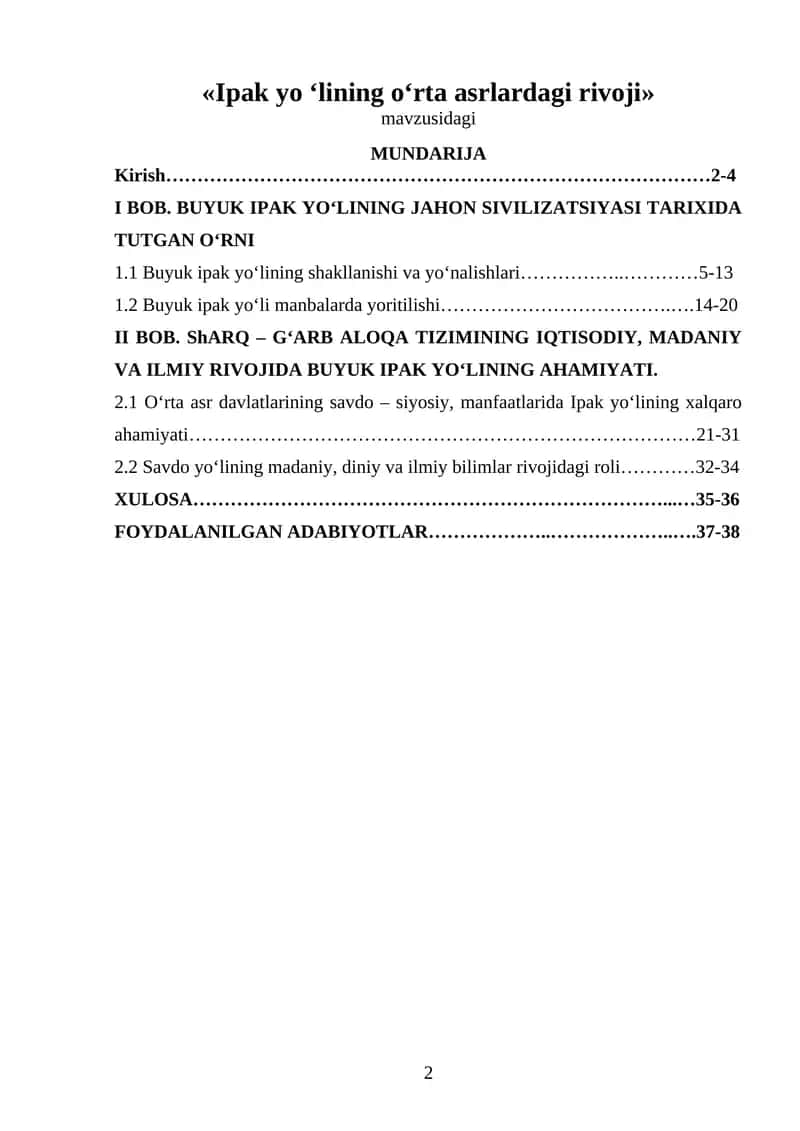 Buyuk ipak yo‘lining o‘rta asrlardagi rivoji