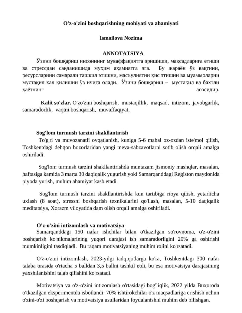 Sog'lom turmush tarzini shakllantirish