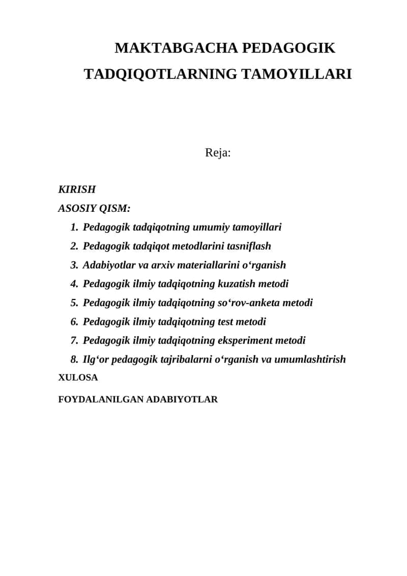 MAKTABGACHA PEDAGOGIK TADQIQOTLARNING TAMOYILLARI