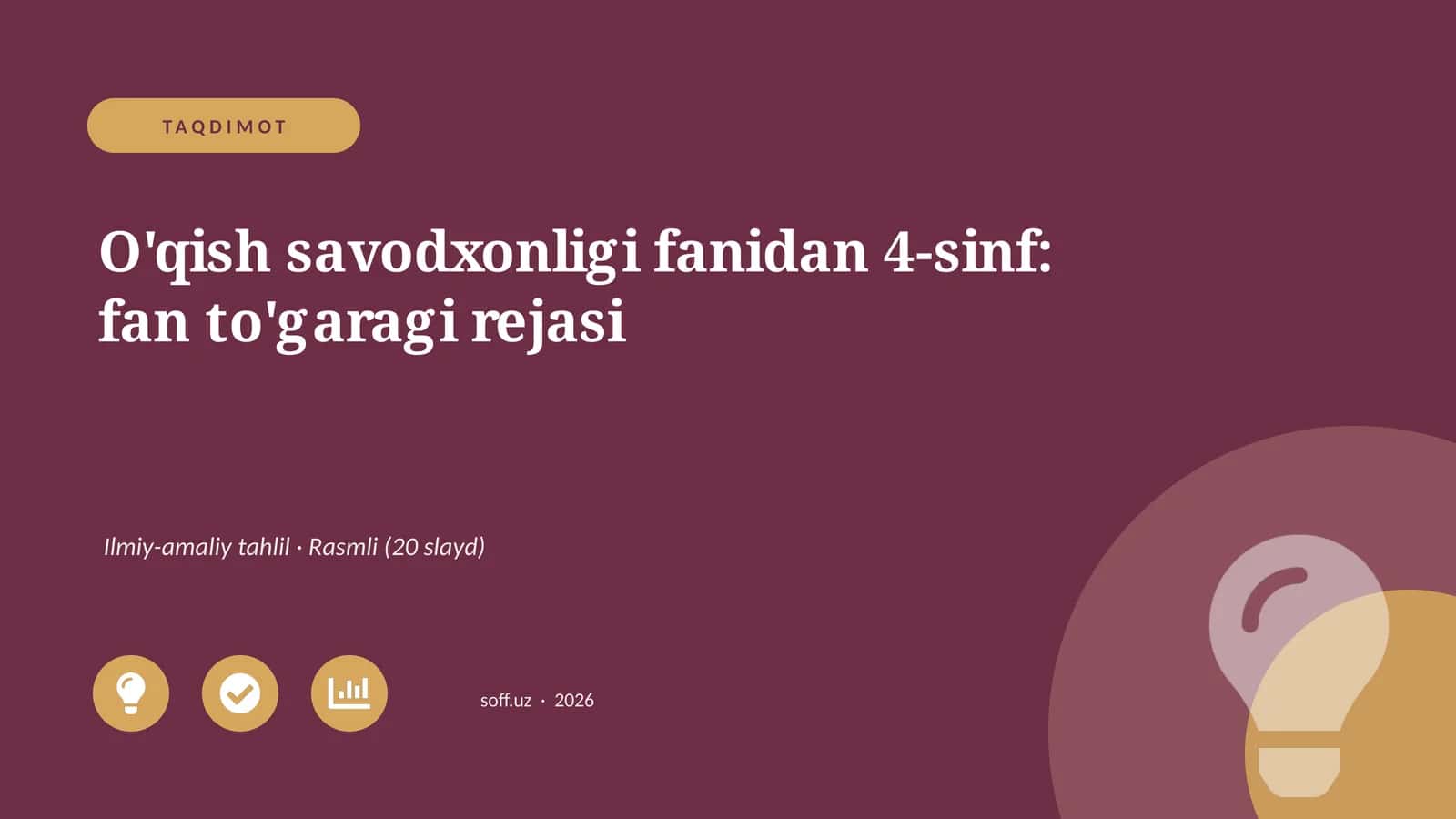 O'qish savodxonligi fanidan 4-sinf: fan to'garagi rejasi
