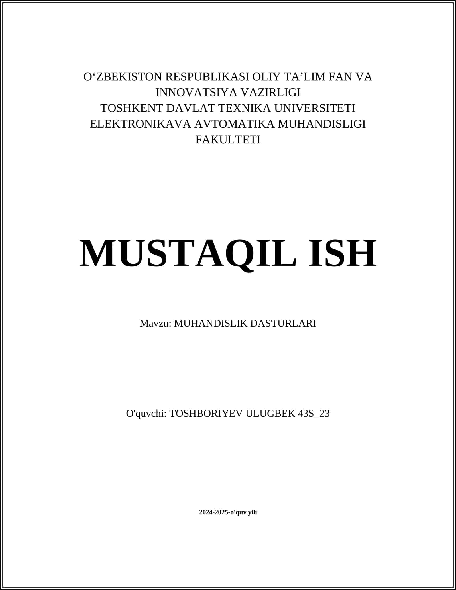 MUHANDISLIK DASTURLARI