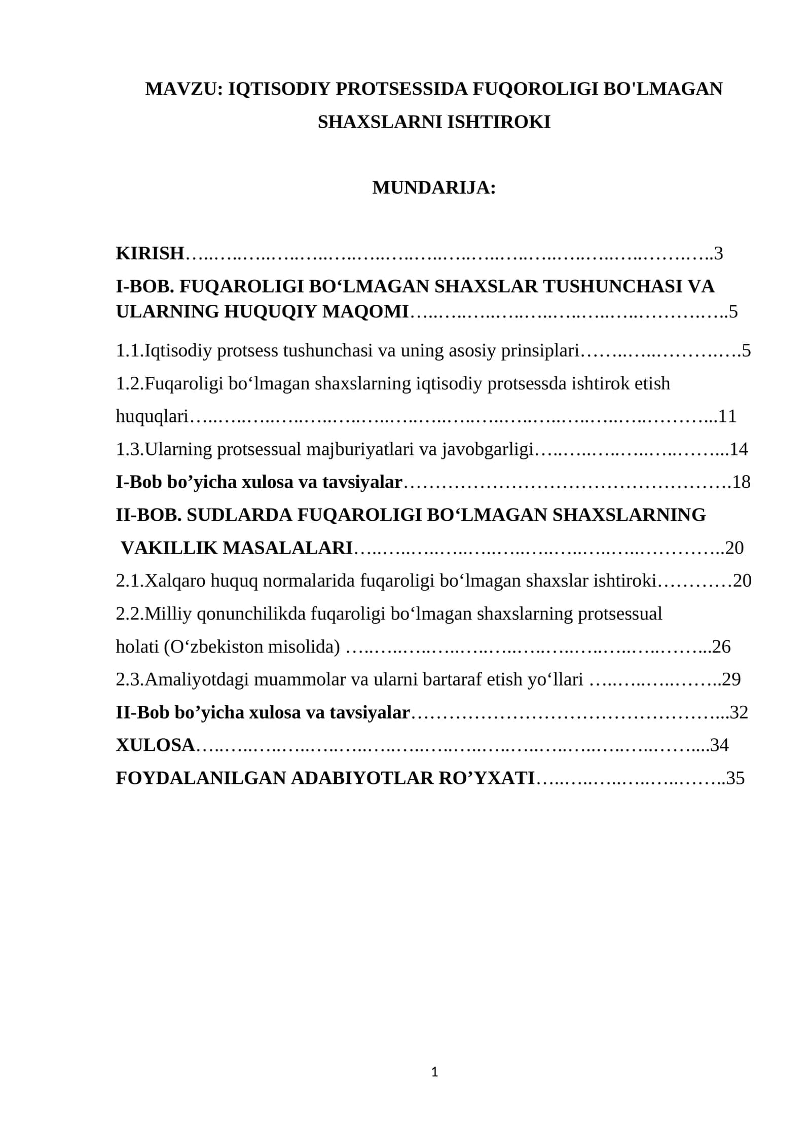 IQTISODIY PROTSESSIDA FUQOROLIGI BO'LMAGAN SHAXSLARNI ISHTIROKI