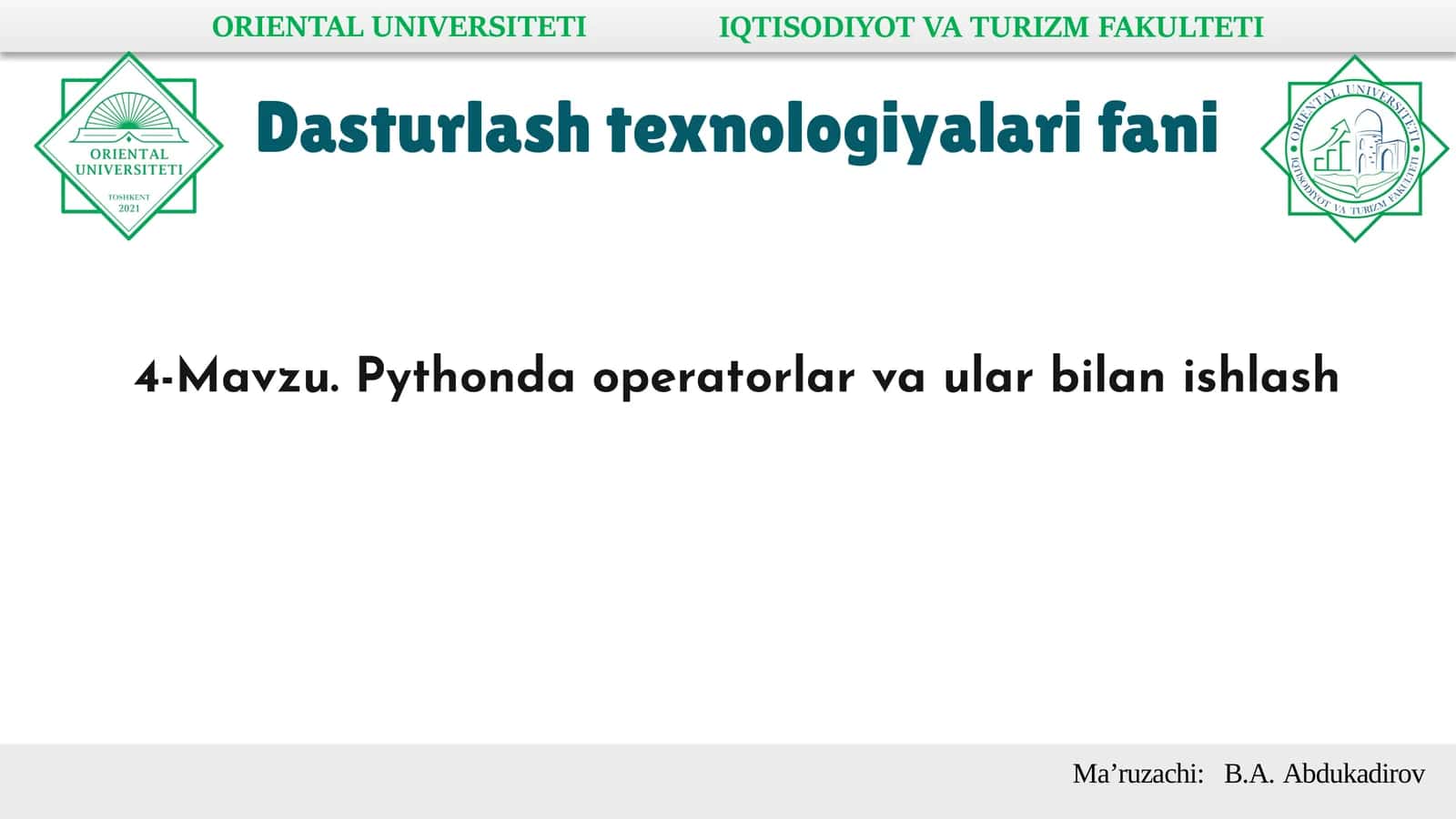 Pythonda operatorlar va ular bilan ishlash