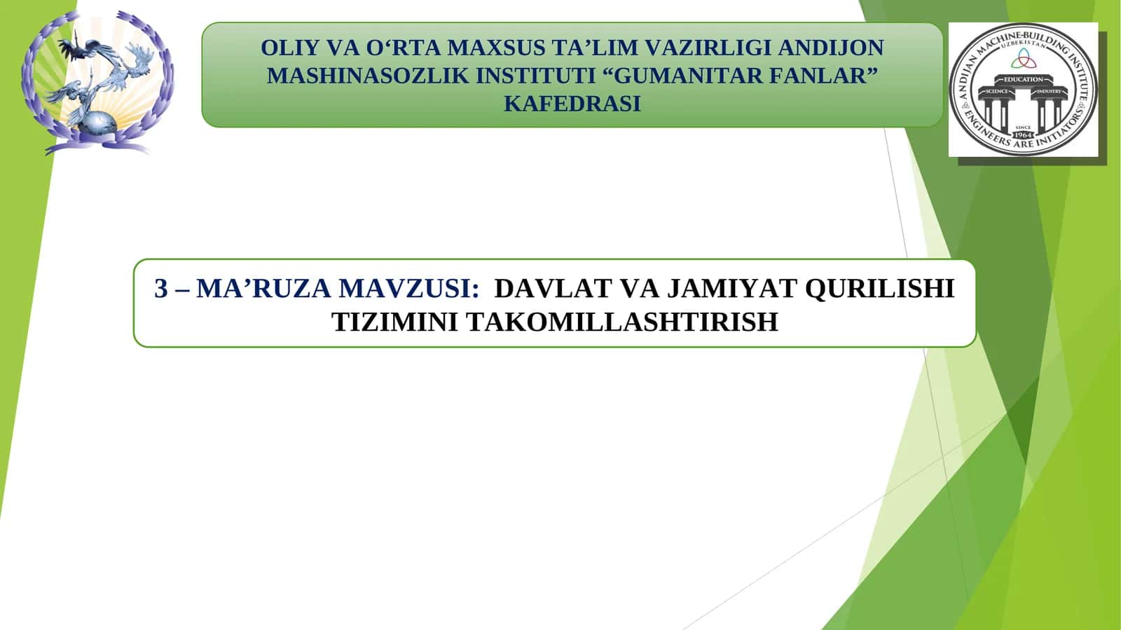 DAVLAT VA JAMIYATQURILISHI TIZIMINI TAKOMILLASHTIRISH