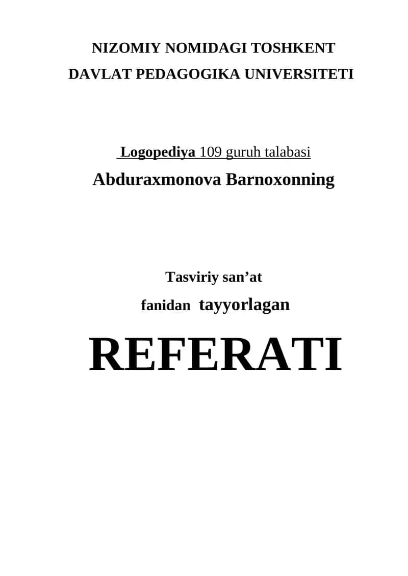 REFERATI TASVIRIY SAN'AT TURLARI VA JANRLARI