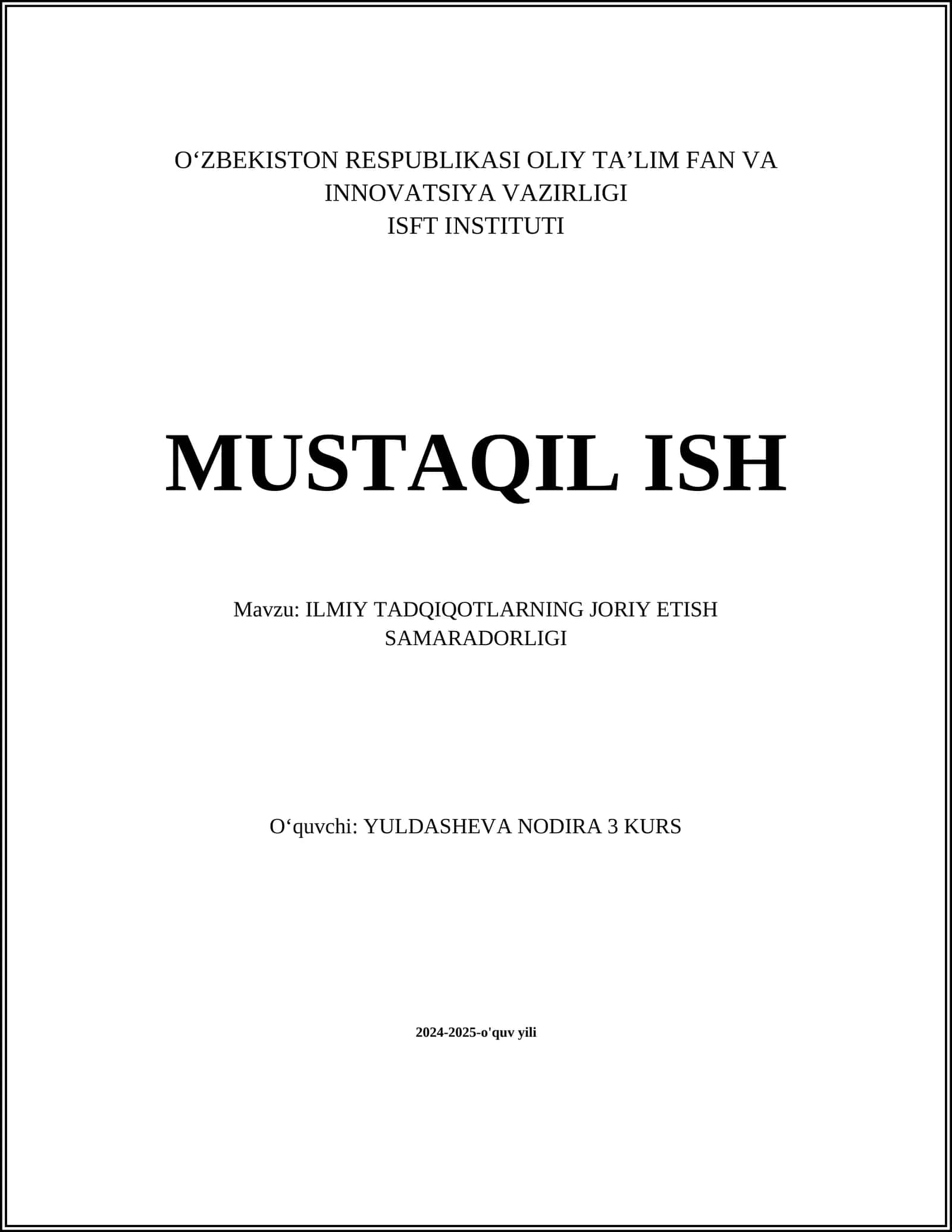 ILMIY TADQIQOTLARNING JORIY ETISH SAMARADORLIGI