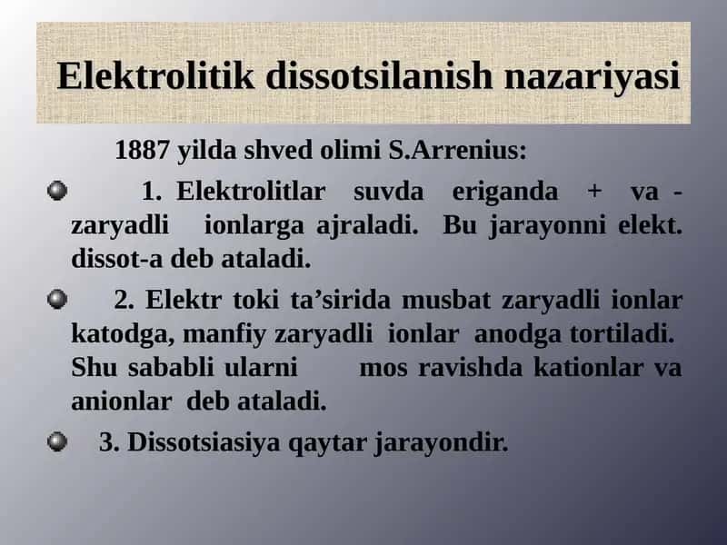 Elektrolitik dissotsilanish nazariyasi
