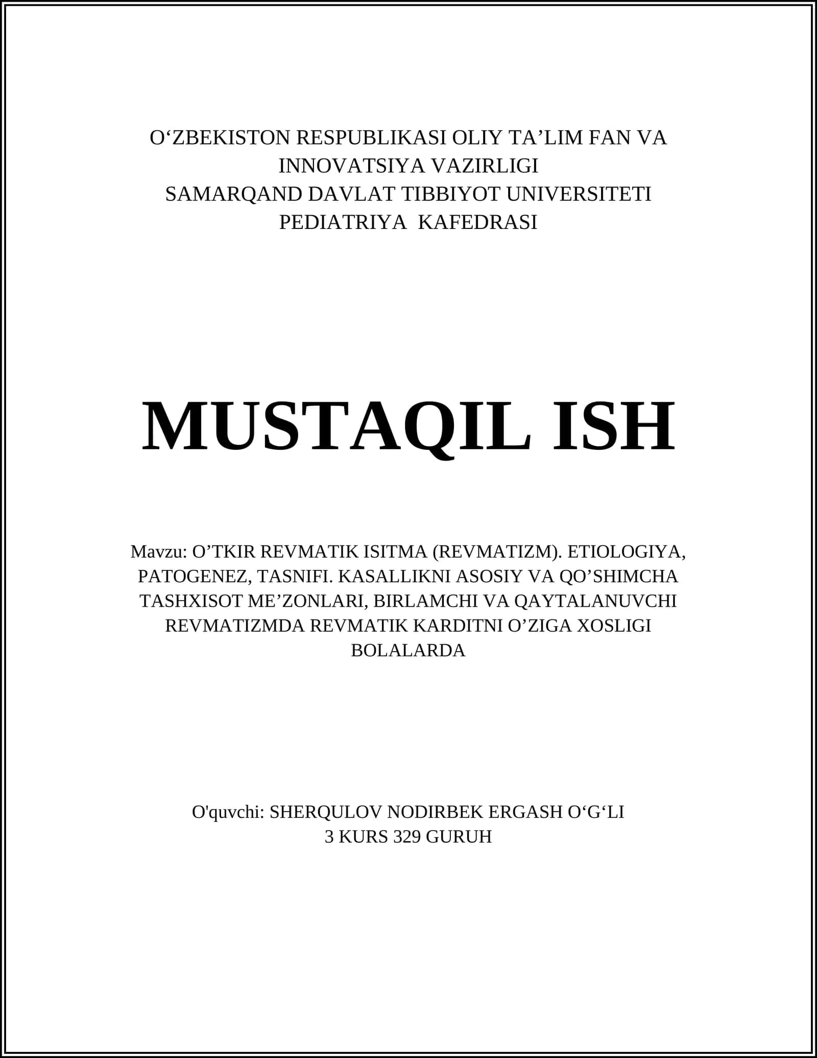 O’TKIR REVMATIK ISITMA (REVMATIZM)