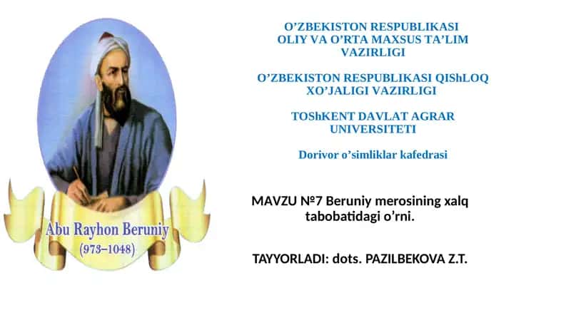Beruniy merosining xalq tabobatidagi o'rni